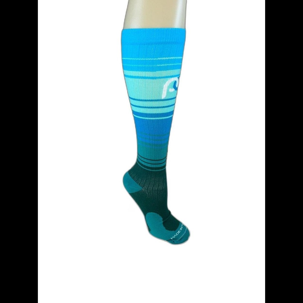 Womens Pro Compression Marathon Green Stripe Knee High Compression Socks sz S/M
